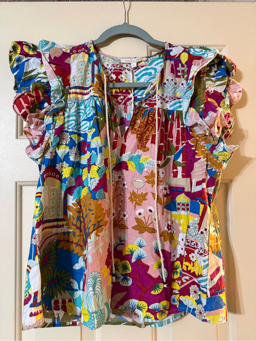 Colorful Floral & Scenic Ruffle Sleeve Blouse